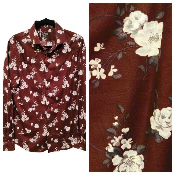 Express Other - Men's Floral Stretch Slim Corduroy Button Down Shirt sz(M)